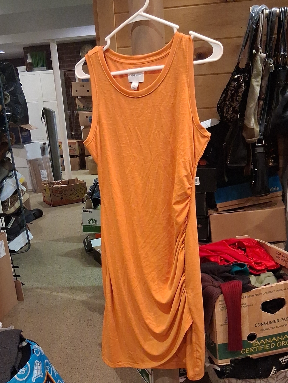 Nine West Sleeveless Orange Ruched Side Tank Dress